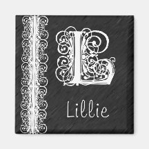 Lillie L Monogram White Lace on Black Magnet