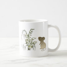 Lily of the Valley and Cute Mouse art Coffee Mugs