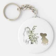 Lily of the Valley and Cute Mouse art Keychain