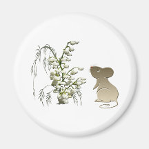 Lily of the Valley and Cute Mouse art Magnet