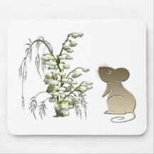 Lily of the Valley and Cute Mouse art Mousemat