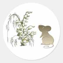 Lily of the Valley and Cute Mouse art Round Sticker