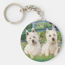 Lily Pond Bridge - Westies (two) Key Chains