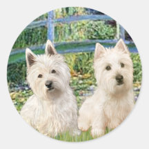 Lily Pond Bridge - Westies (two) Round Stickers