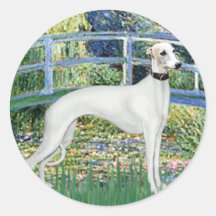Lily Pond Bridge - White Whiipet (11b)A Round Stickers