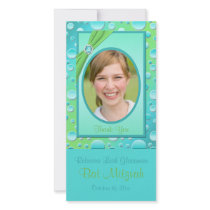 Lime and Aqua Polka Dot Bat Mitzvah Photo Card
