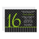 Lime and Black Polka Dot Stripes Sweet 16 Birthday invitations