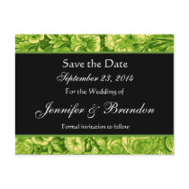 Lime and Black Vintage Flowers Save The Date Postcards