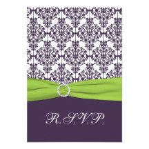 Lime and Purple Damask Reply Card - Small Invite