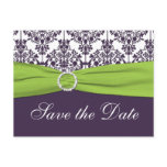 Lime and Purple Damask Save the Date Postcard