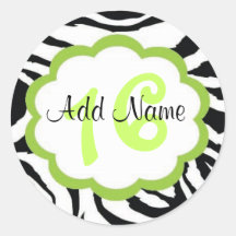 Lime and Zebra Sweet Sixteen Birthday Sticker