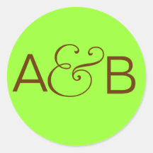 LIME & BROWN ROUND STICKER WITH INITIALS