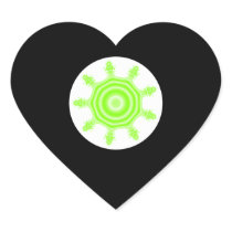 Lime Burst Fractal. Green, black and white. Heart Sticker