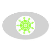 Lime Burst Fractal. Green, grey and white. Oval Sticker