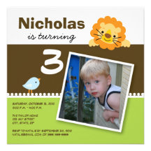 Lime Custom Lion & Birdie Birthday Party Invite