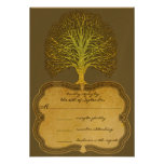 Lime Gold Swirl Damask Tree Wedding RSVP Custom Invitations