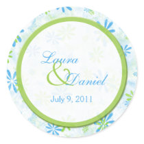 Lime Green and Blue Floral 1.5" Round Sticker