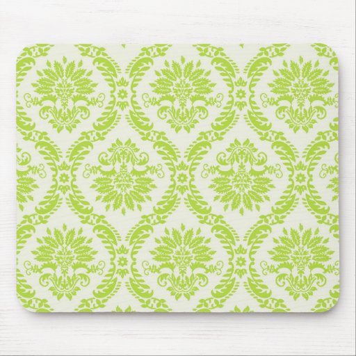 lime green and cream elegant damask pattern mousepad
