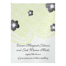 lime green and creme floral damask pattern personalized invitations