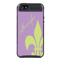Lime Green and Lavender Fleur de Lis iPhone 5 case