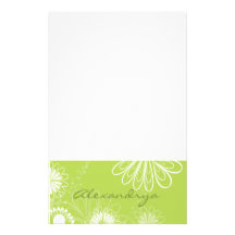 Lime Green and White Floral Notepad Custom Stationery
