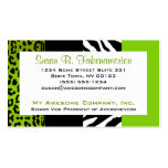 Lime Green & Black Animal Print Zebra and Leopard Business Cards