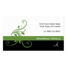 Lime Green Black Lime Green Floral Swirls Business Card