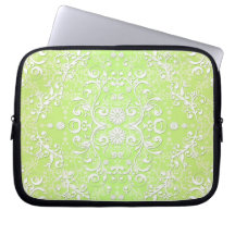 Lime Green Chartreuse Floral Damask Laptop Computer Sleeve
