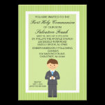 Lime Green Cute First  Communion Boy Invitation invitations