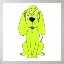 Lime Green Dog. Cute Hound Cartoon. Poster