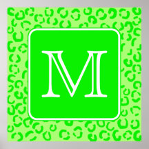 Lime Green Leopard Print Custom Monogram.