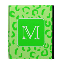 Lime Green Leopard Print Custom Monogram. iPad Case