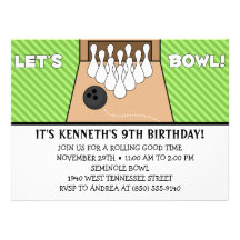 Lime Green Let's Bowl Bowling Birthday Party Announcement