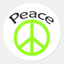 Lime Green Peace & Word Round Sticker