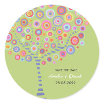 Lime Green Retro Circle Tree Save the Date