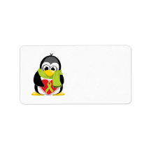 Lime Green Ribbon Penguin Scarf Personalized Address Label