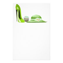 Lime Green Stiletto Shoe, Cupcake and Hat Art Personalised Stationery