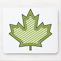 Lime Green Striped Applique Stitched Maple Leaf Mouse Pad