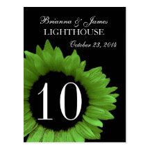 Lime Green Sunflower Wedding Table Number Post Card