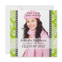 Lime Green White Damask Class of 2012 Grad Invite