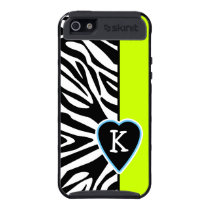 Lime Green with Zebra & Blue Heart Monogram skinit case