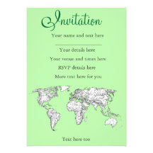 Lime green world map invites