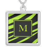 Lime Green Zebra Monogram Necklace