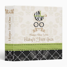 Lime Green Zebra Print Carriage Baby Photo Album Binders
