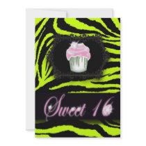Lime Green Zebra Print Sweet 16 Party Invitation
