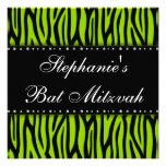 Lime Green Zebra Printed Diamonds Bat Mitzvah Custom Announcements