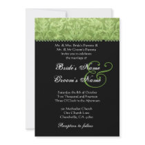 Lime Olive Black White Damask Wedding Invitation