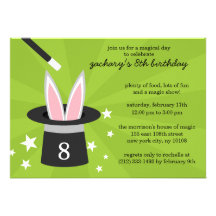 Lime Peek-a-Boo Rabbit Custom Magic Birthday Party Personalized Invites
