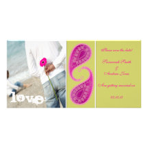 Lime & Raspberry Paisley Save the Date  Your Photo Picture Card