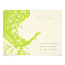 Lime Vintage Modern Peacock Wedding RSVP Personalized Invitation